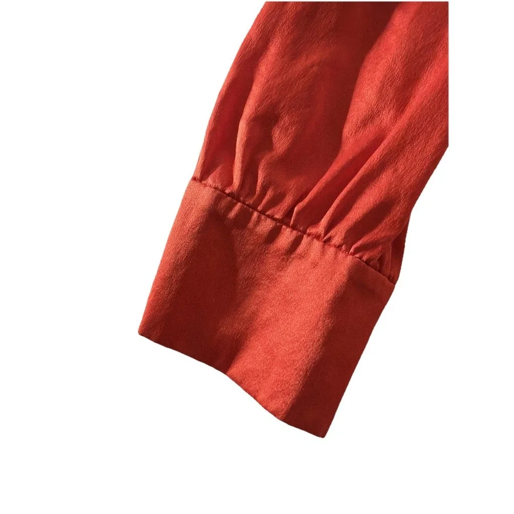 Tory Burch Women's Satin Blouse Tunic Top Bright Blood‎ Orange